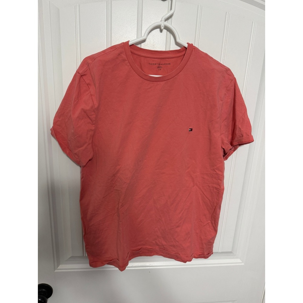 Tommy Hilfiger T-Shirt Mens L Salmon Pink Embroidered Logo Basic Tee EUC